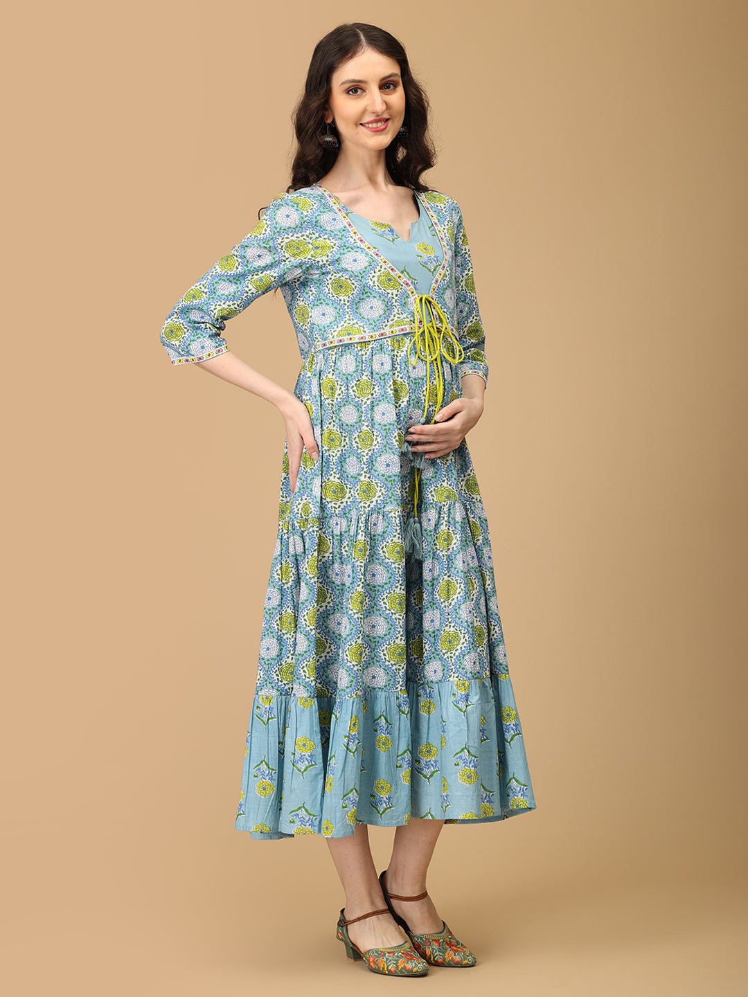 Neelambari Maternity and Nursing Maxi Kurti Dress - MEW - JC - NLBR - S