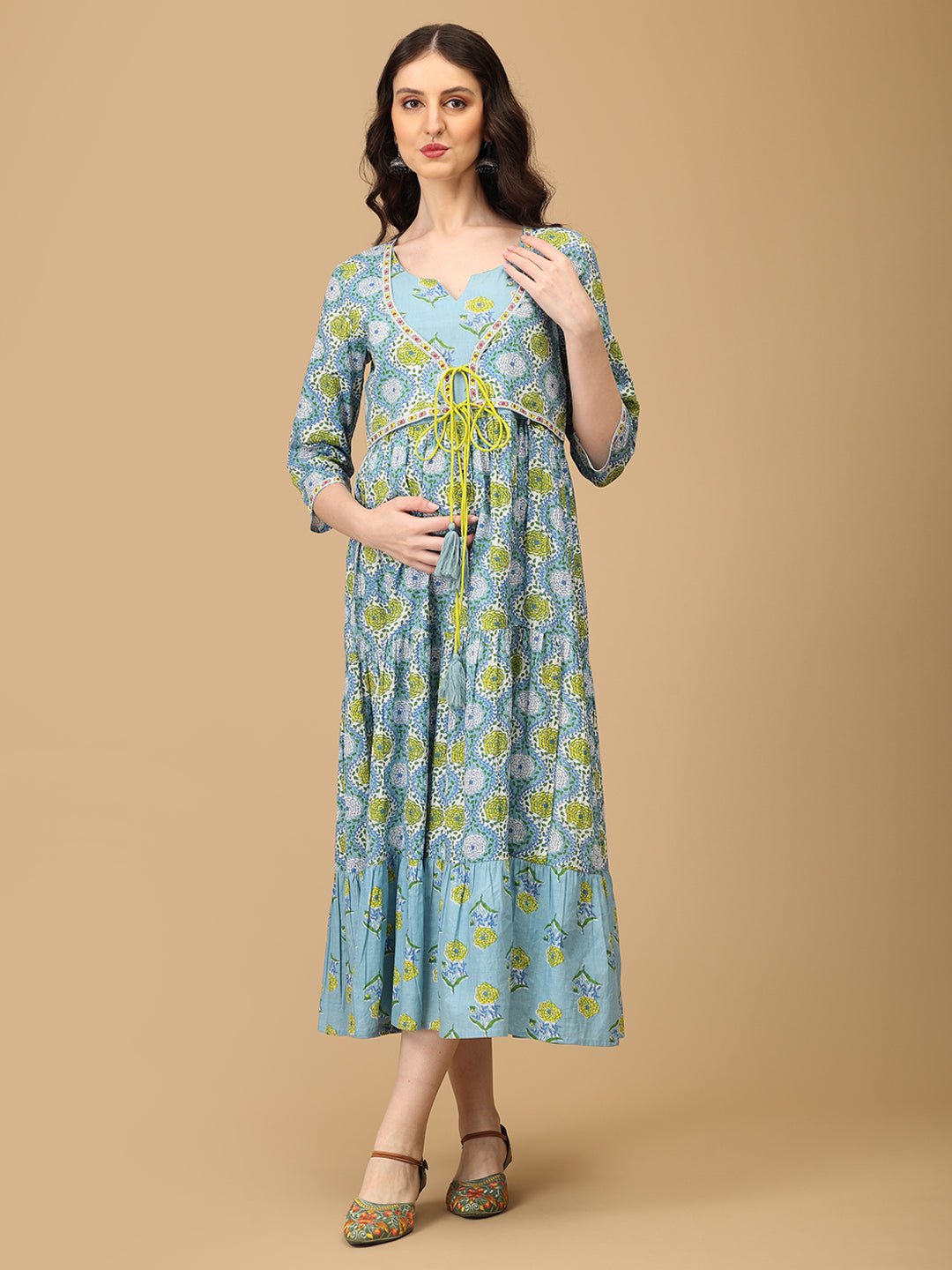 Neelambari Maternity and Nursing Maxi Kurti Dress - MEW - JC - NLBR - S