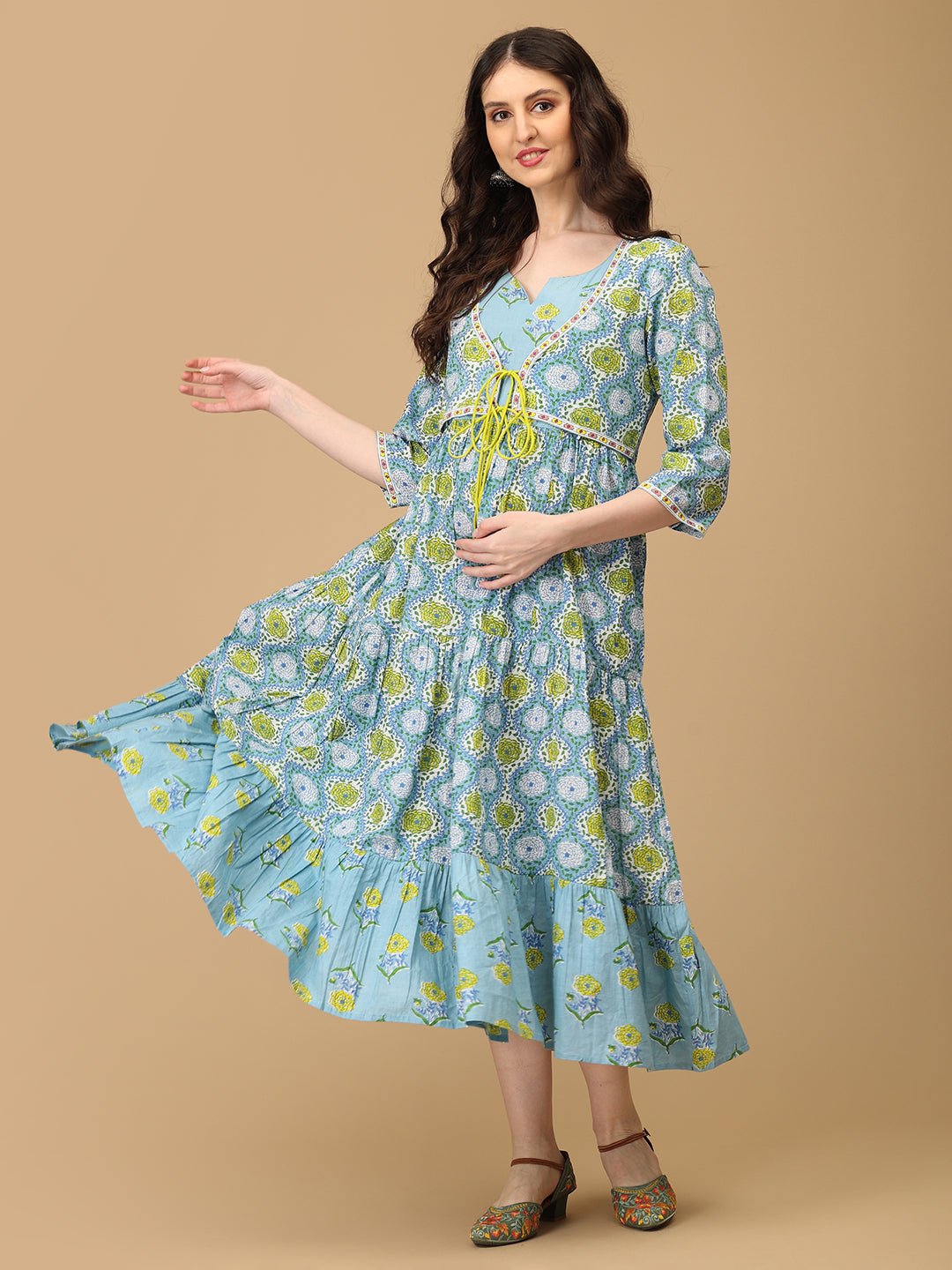 Neelambari Maternity and Nursing Maxi Kurti Dress - MEW - JC - NLBR - S