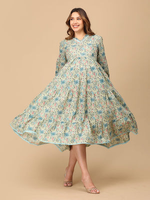 Neelanjana Maternity and Nursing Maxi Tier Dress - MEW - SF - NLJAN - S