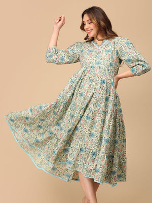Neelanjana Maternity and Nursing Maxi Tier Dress - MEW - SF - NLJAN - S