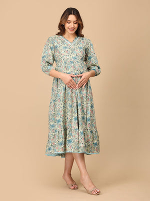 Neelanjana Maternity and Nursing Maxi Tier Dress - MEW - SF - NLJAN - S