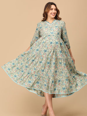 Neelanjana Maternity and Nursing Maxi Tier Dress - MEW - SF - NLJAN - S