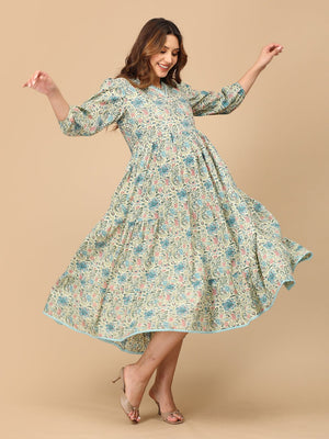 Neelanjana Maternity and Nursing Maxi Tier Dress - MEW - SF - NLJAN - S