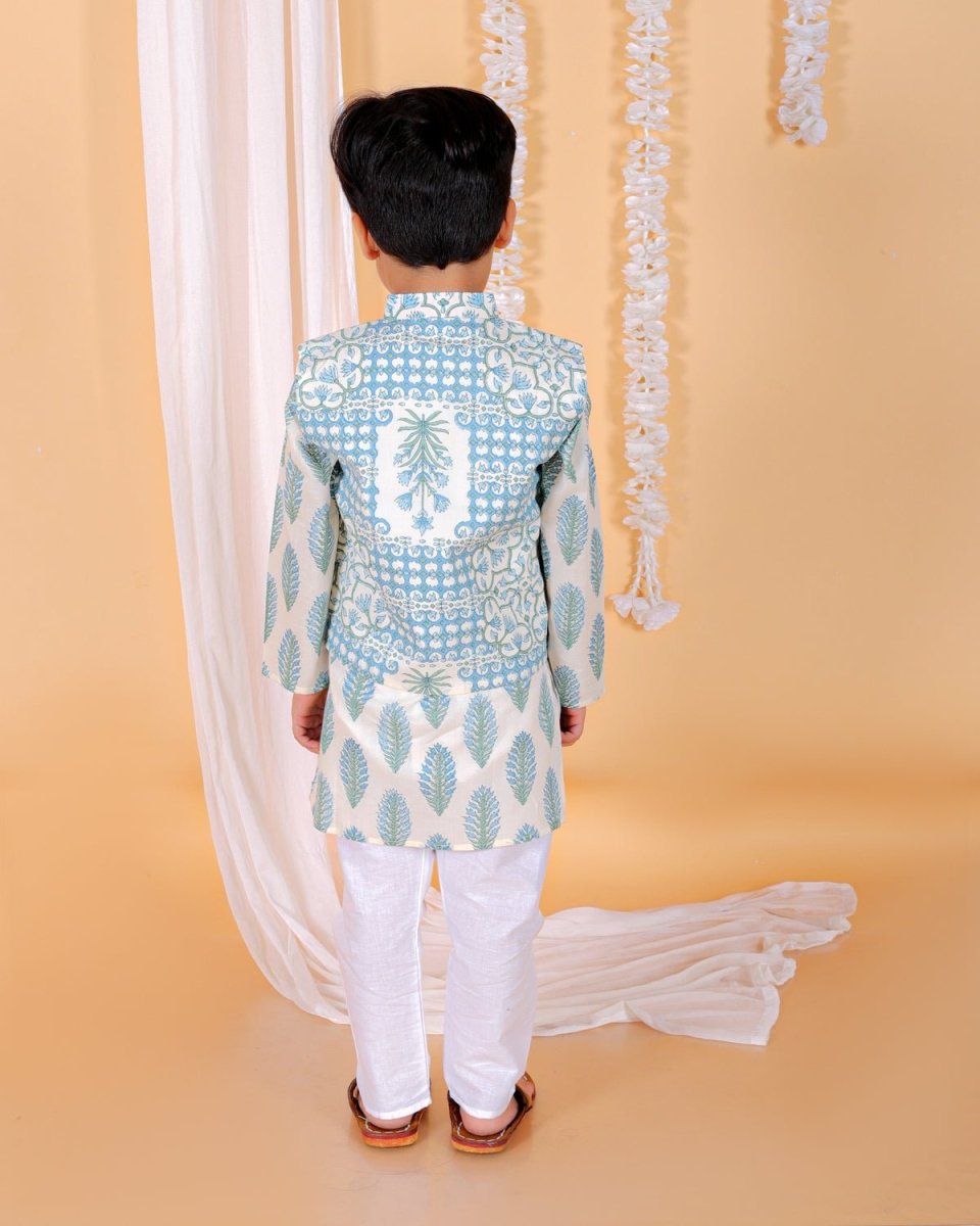 Neeldhara Boys Floral Print Jacket And Kurta Pajama Set - KES-SC-NPJKP-0-6