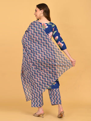 Back view of NeelVaani Maternity and Nursing Kurta Set showcasing zigzag printed dupatta and coordinated pants.