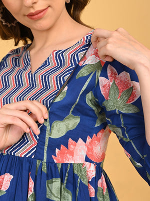 Close-up of concealed nursing zipper on NeelVaani Maternity Kurta for easy breastfeeding access.