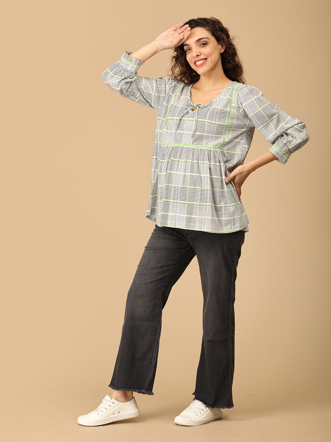 Neon Grid Maternity and Nursing Top - MAT - SD - NEOG - S
