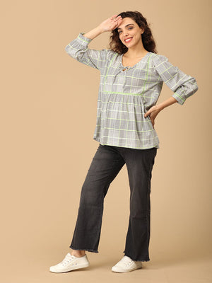 Neon Grid Maternity and Nursing Top - MAT - SD - NEOG - S
