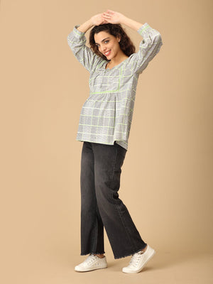 Neon Grid Maternity and Nursing Top - MAT - SD - NEOG - S