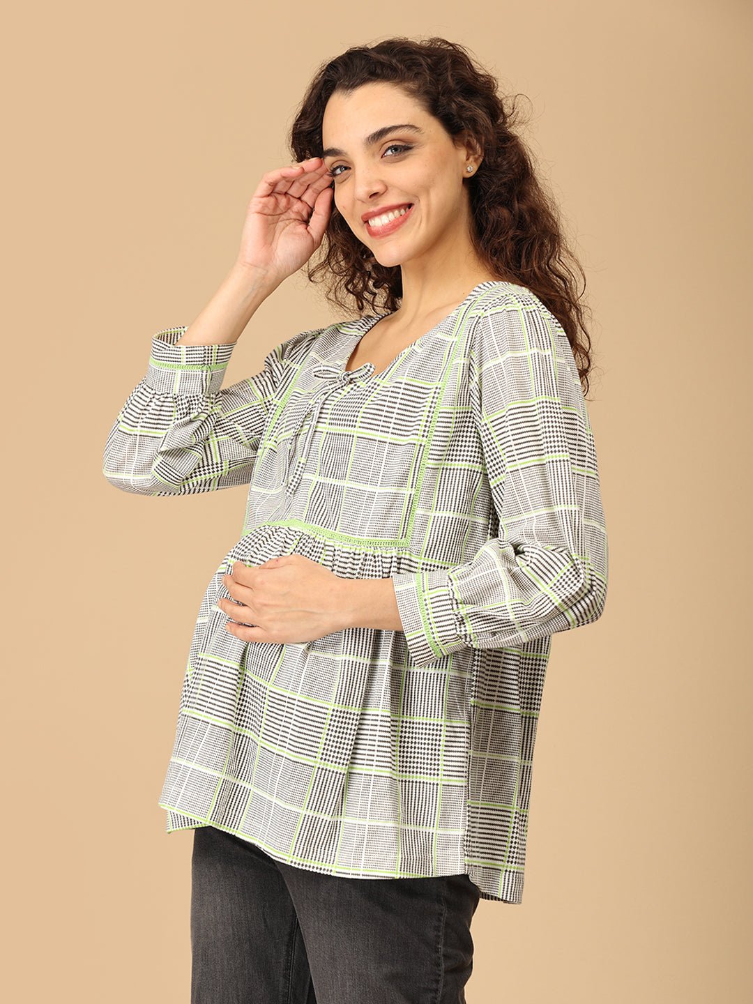 Neon Grid Maternity and Nursing Top - MAT - SD - NEOG - S
