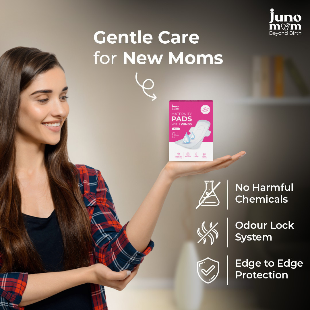 Juno Mom Extra Care Essentials | Ultra-Absorbent Maternity Pads (7 x 2) & 1 Pair of Grip Socks