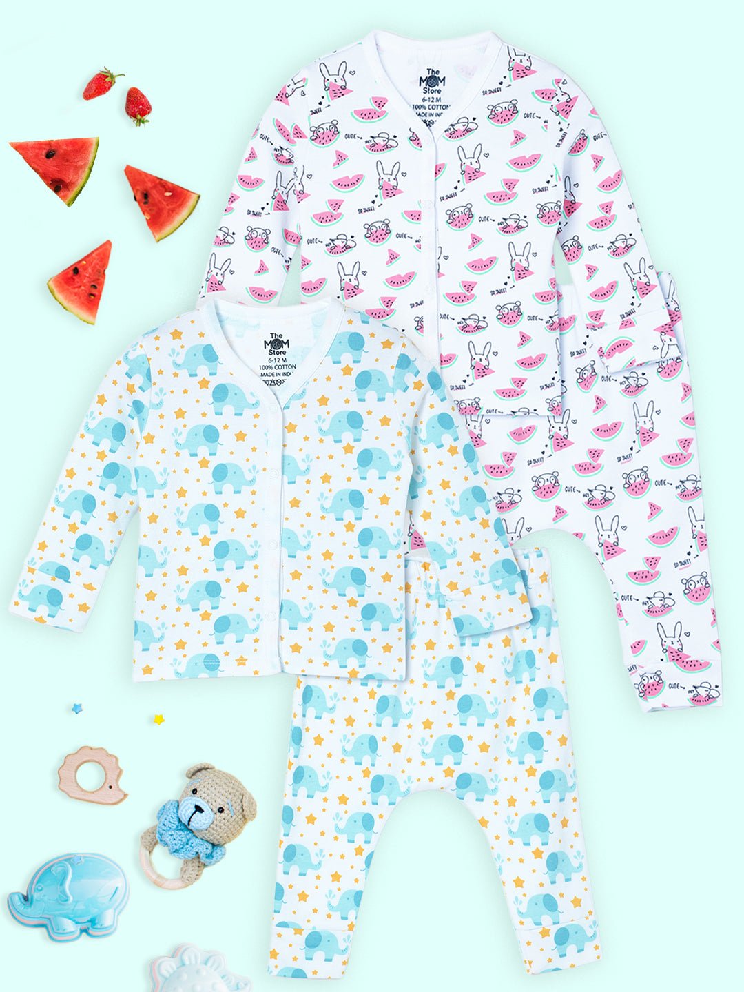 Newborn and Infant Pajama Set Combo of 2: Elephantastic-Summer Melon