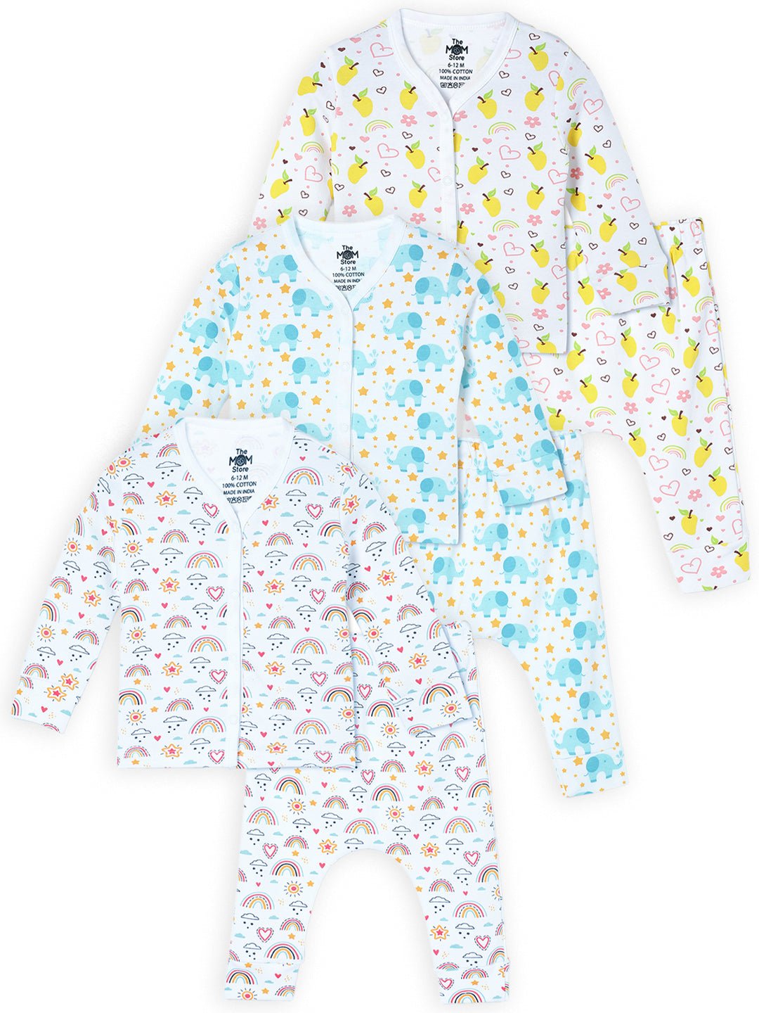 Newborn and Infant Pajama Set Combo of 3: Elephantastic-Mango Mia-Rainbow Land