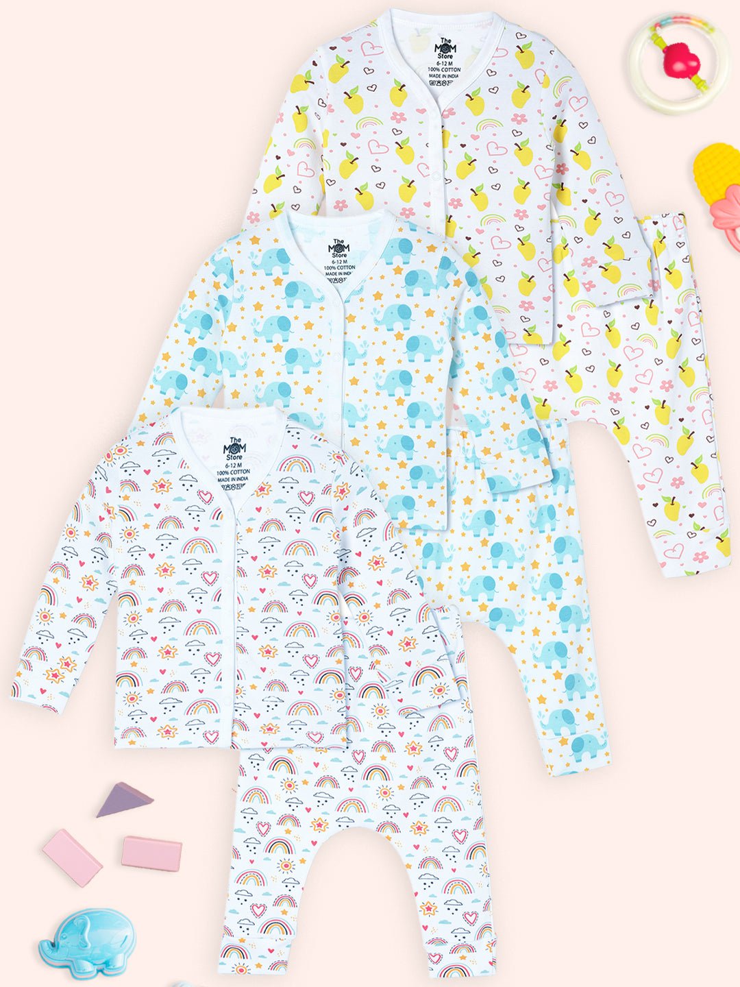 Newborn and Infant Pajama Set Combo of 3: Elephantastic-Mango Mia-Rainbow Land