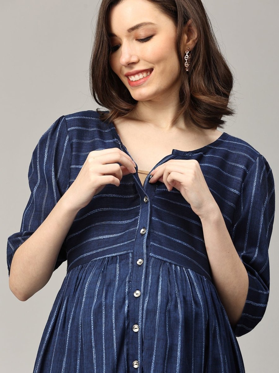 Night of Navy Striped Maternity And Nursing Dress - MEW-SK-NYBST-S