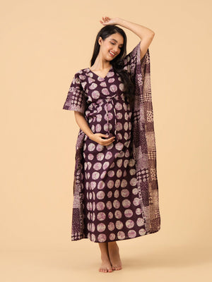 Nightfall Purple Maternity and Nursing Kaftan Nighty - S Maternity Nightwear
