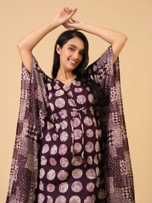 Nightfall Purple Maternity and Nursing Kaftan Nighty - S Maternity Nightwear