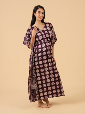 Nightfall Purple Maternity and Nursing Kaftan Nighty - S Maternity Nightwear