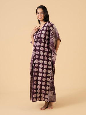 Nightfall Purple Maternity and Nursing Kaftan Nighty - S Maternity Nightwear