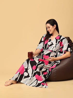 Noir Flora Maternity and Nursing Kaftan Nighty - NW - SK - NRFLR - S