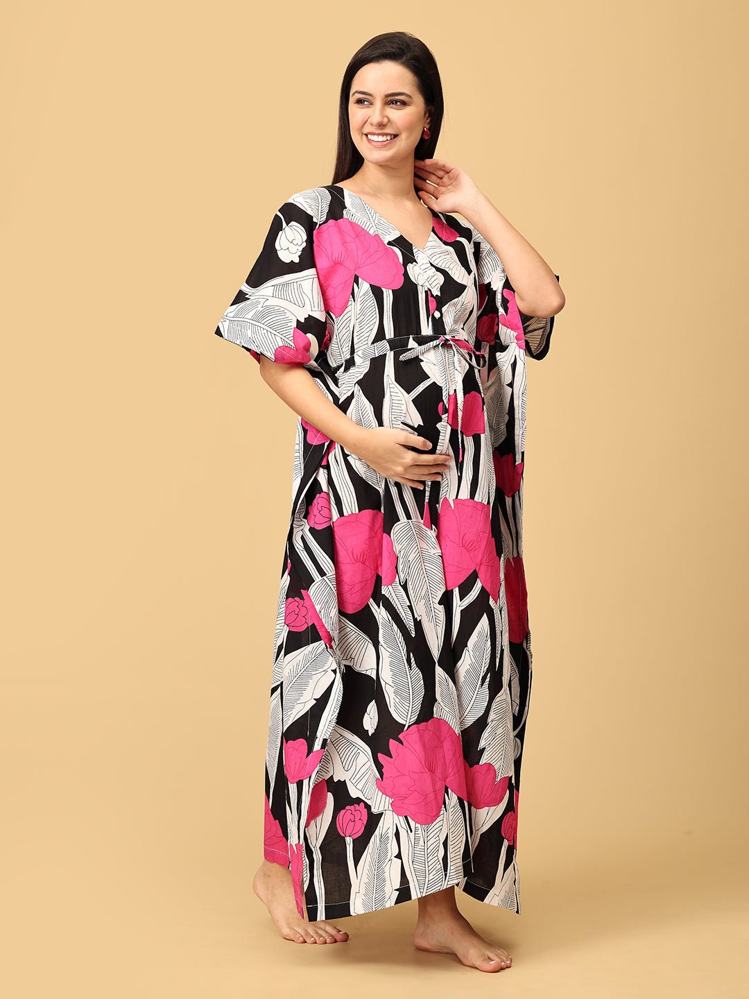 Noir Flora Maternity and Nursing Kaftan Nighty - NW - SK - NRFLR - S