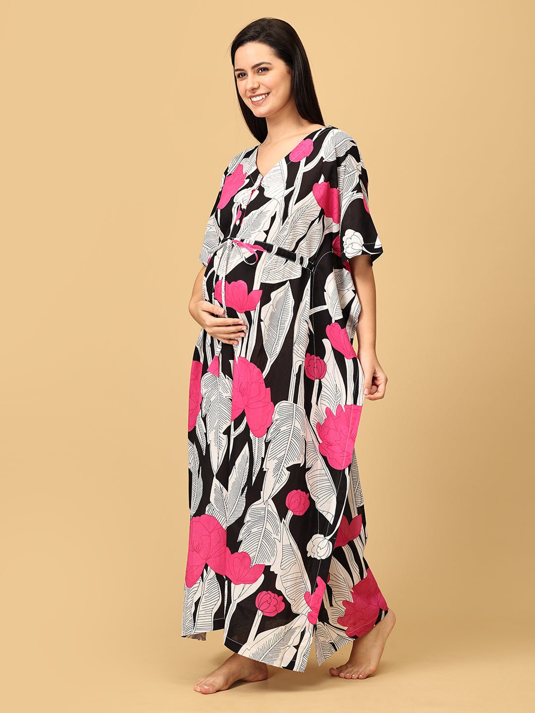 Noir Flora Maternity and Nursing Kaftan Nighty - NW - SK - NRFLR - S