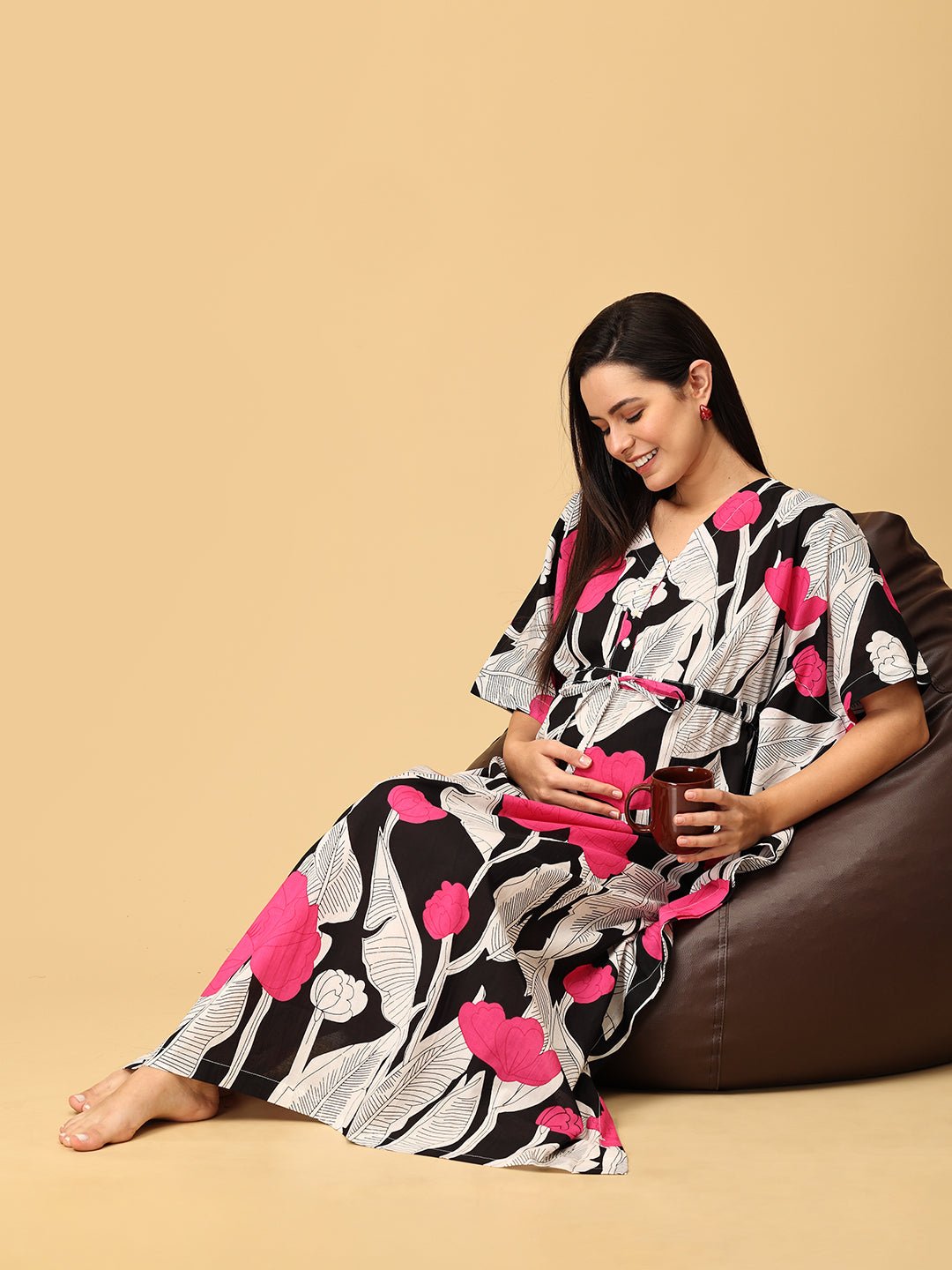 Noir Flora Maternity and Nursing Kaftan Nighty - NW - SK - NRFLR - S