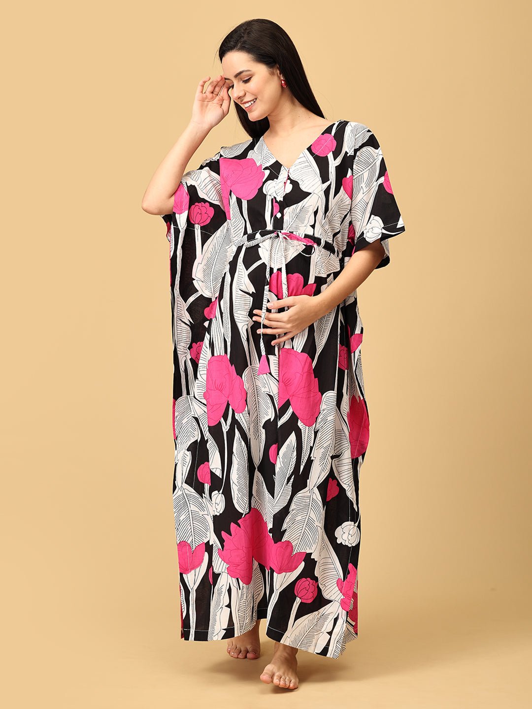 Noir Flora Maternity and Nursing Kaftan Nighty - NW - SK - NRFLR - S