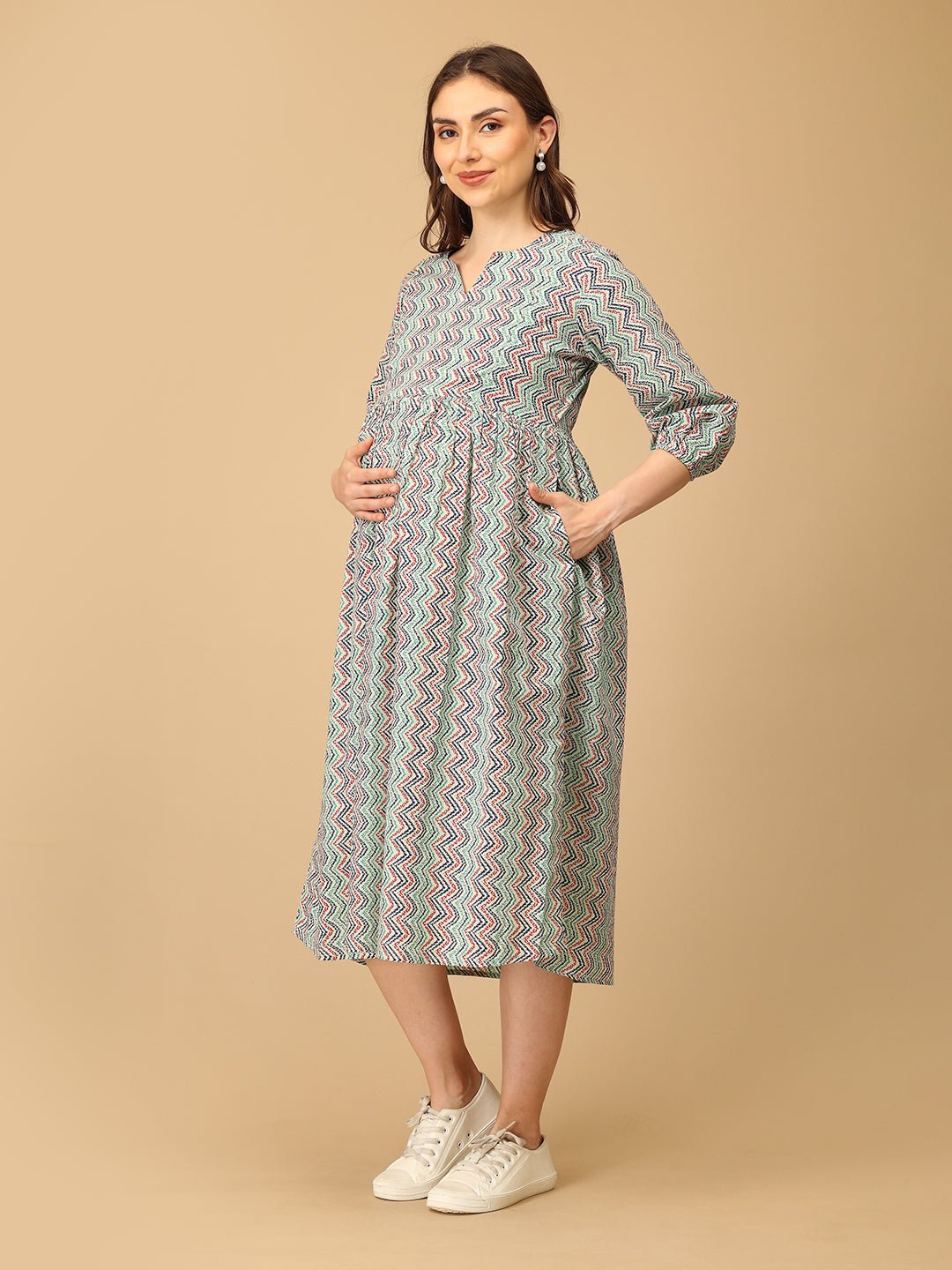 Nomad Chevron Maternity and Nursing Dress - DRS - SK - NOCHV - S