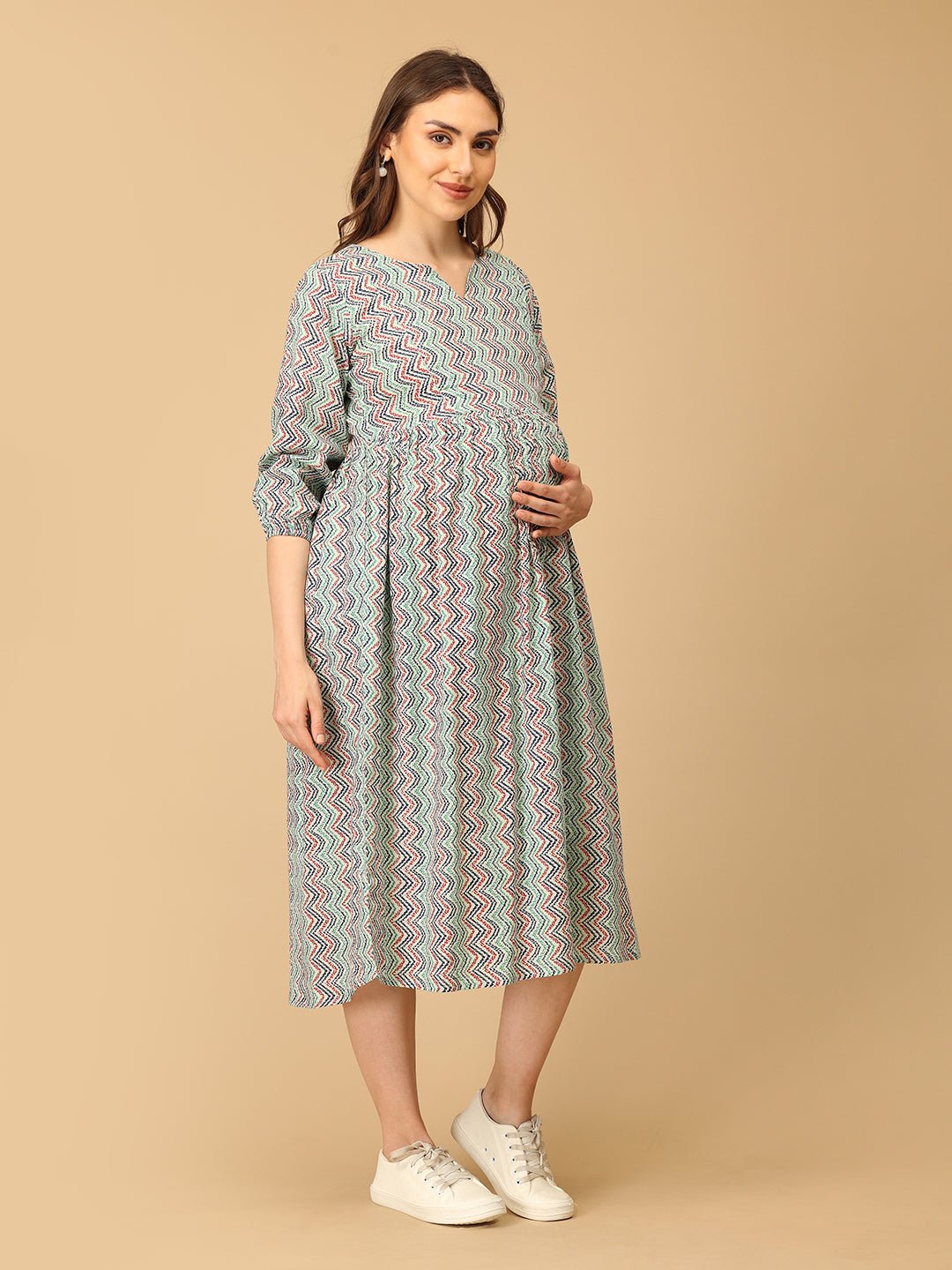 Nomad Chevron Maternity and Nursing Dress - DRS - SK - NOCHV - S