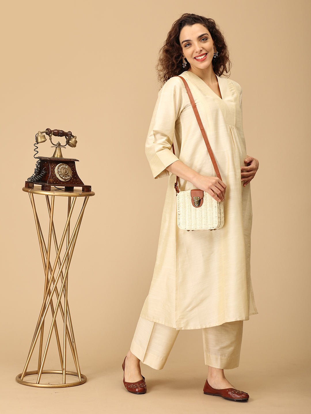 NoorÉlan maternity and Nursing Silk Kurta Set - MEW - SK - NREL - S