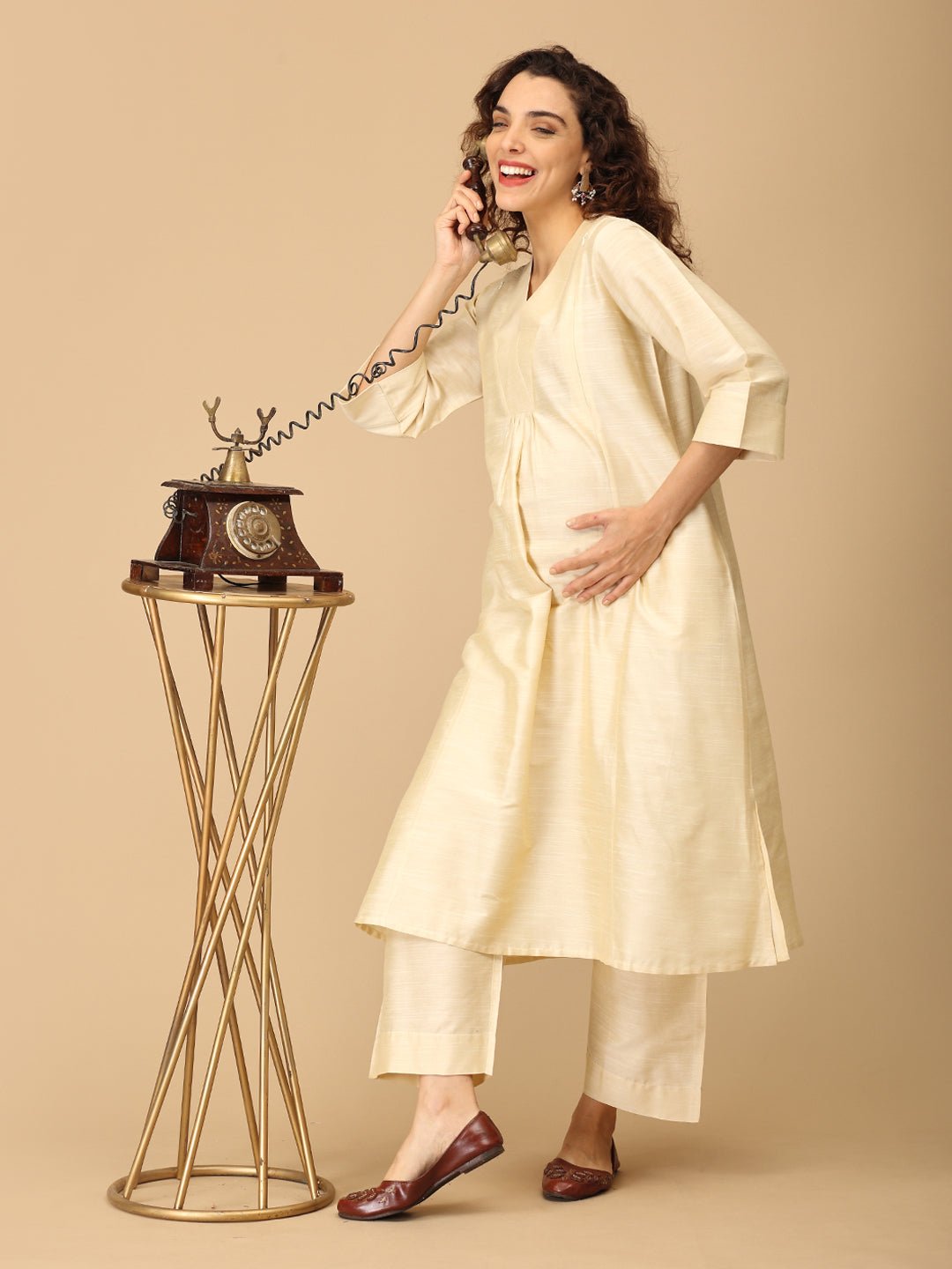 NoorÉlan maternity and Nursing Silk Kurta Set - MEW - SK - NREL - S