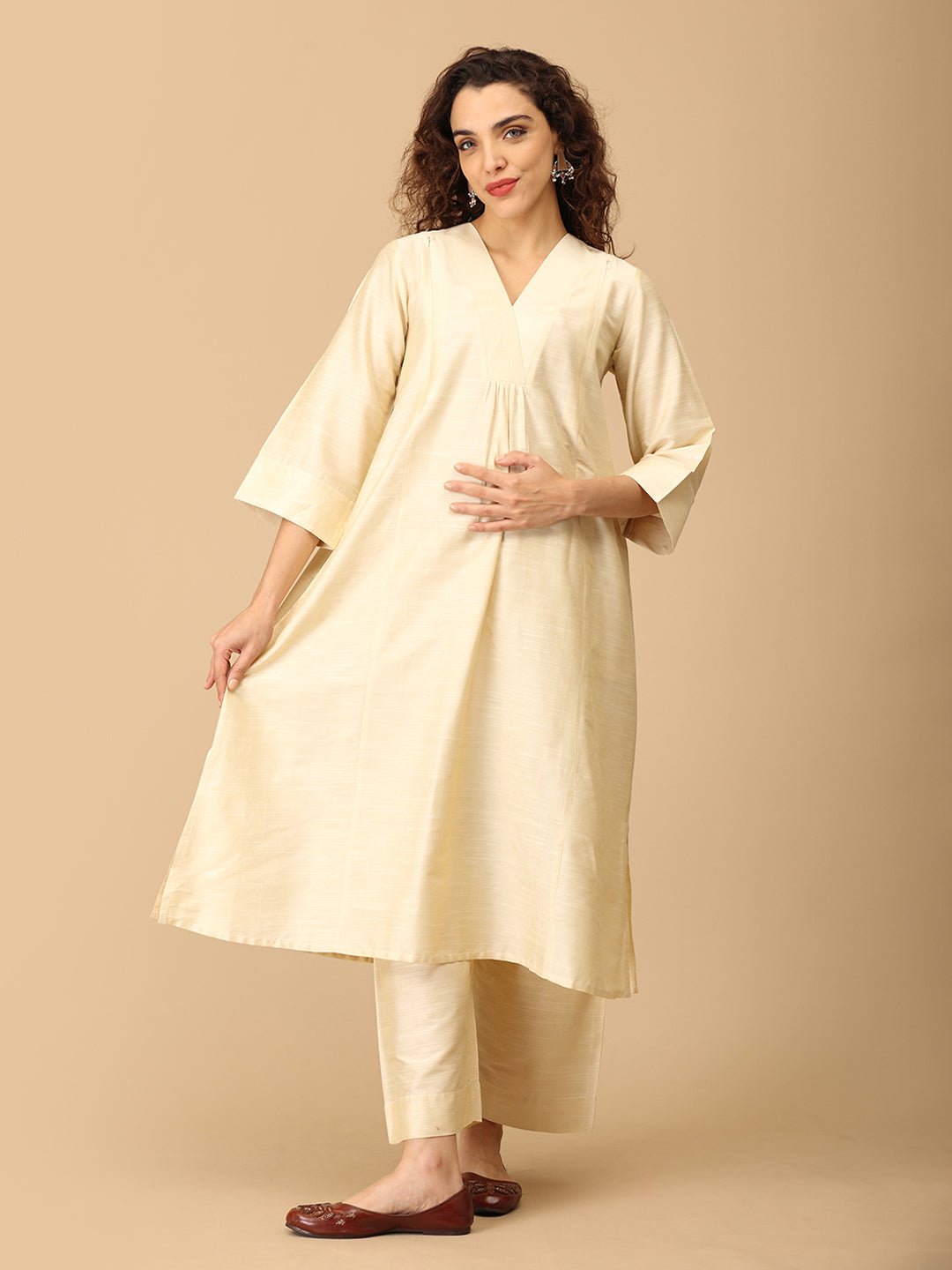 NoorÉlan maternity and Nursing Silk Kurta Set - MEW - SK - NREL - S