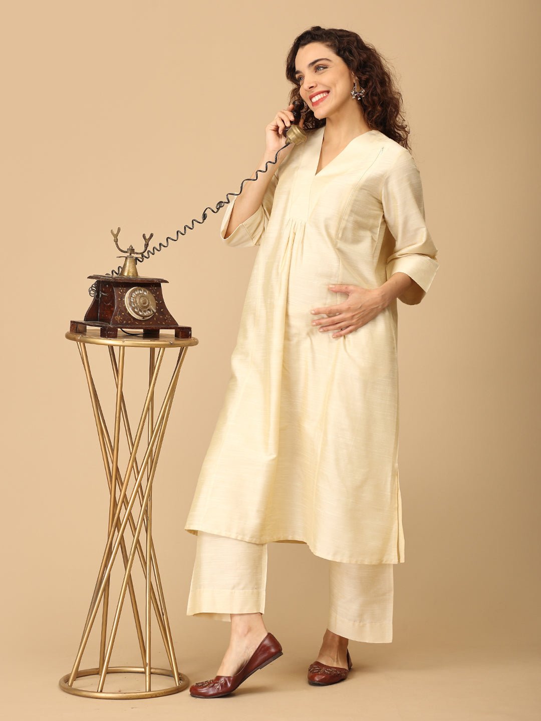 NoorÉlan maternity and Nursing Silk Kurta Set - MEW - SK - NREL - S