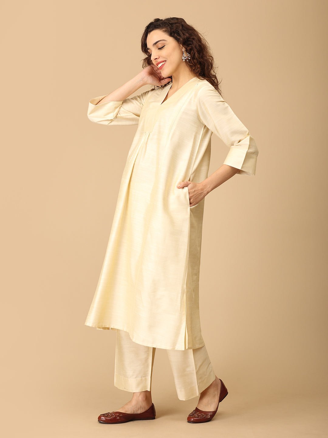 NoorÉlan maternity and Nursing Silk Kurta Set - MEW - SK - NREL - S