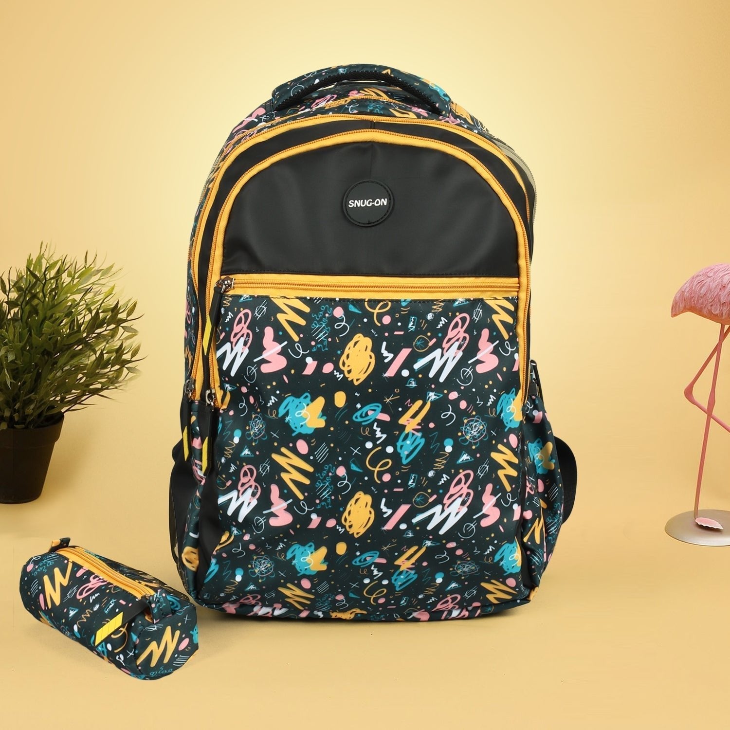 Novex Snug - On Amore Printed Unisex Kids School Bag with Stationary Pouch for 6th to 10th Class - 19 Inch | Backpack for 12 - 16 Years Kids - SNBP0404 - AMORE