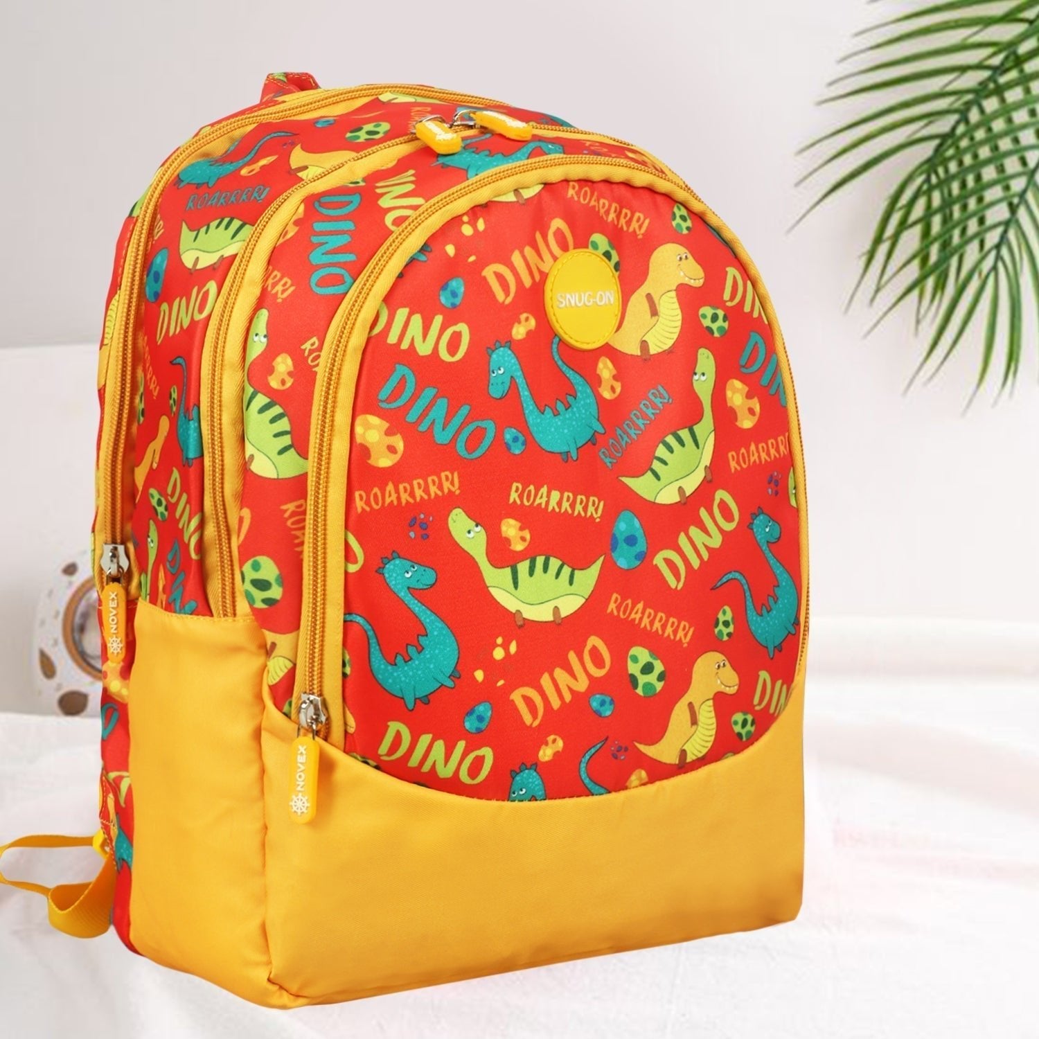 Novex Snug - On Dino Printed Boy Kids School Bag for Nursery to 2nd Class - 15 Inch - SNBP0418 - DINO