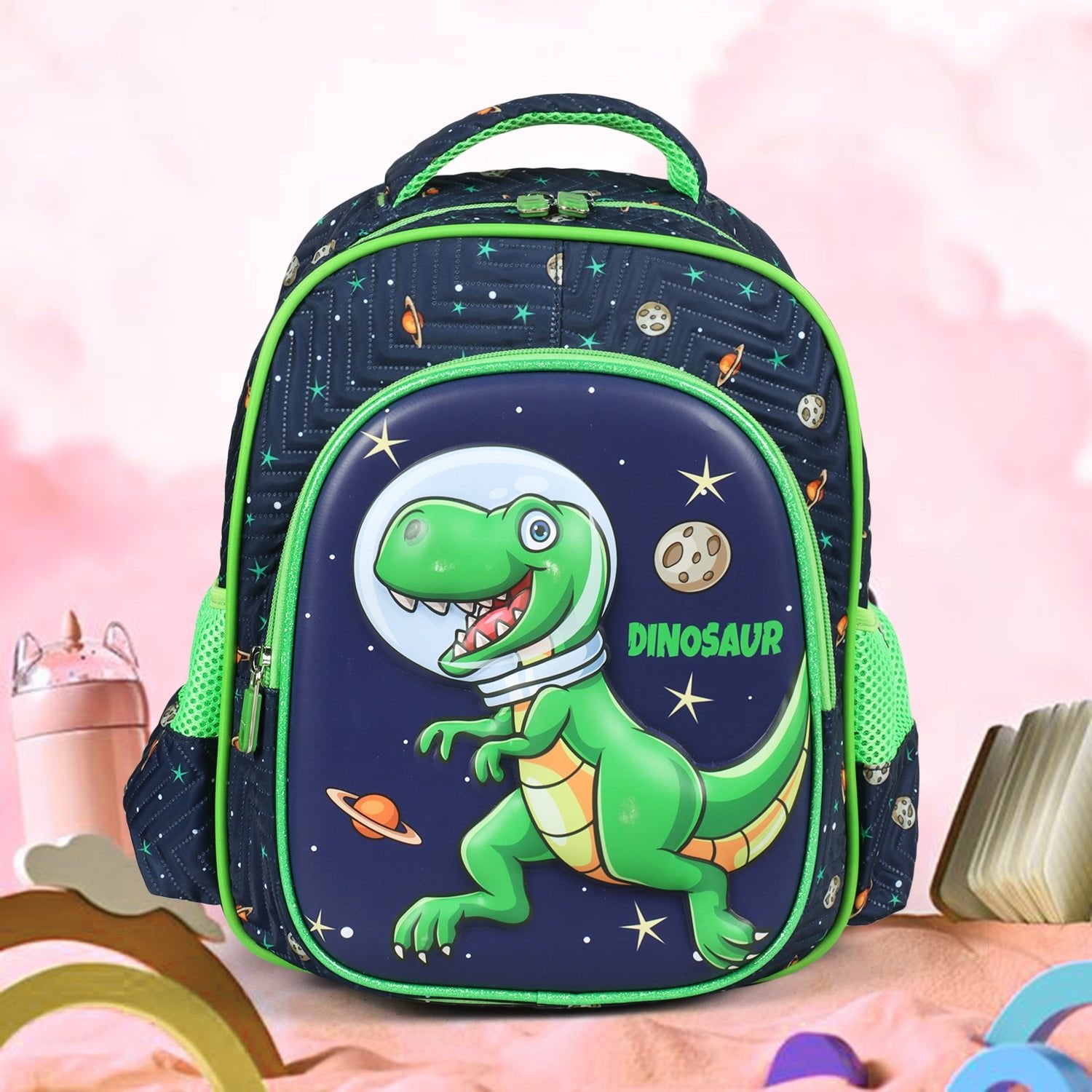 Novex Snug - On Dino Printed Boy Kids School Bag for Preschool, Kindergarten - 12 Inch | Backpack for 3 - 5 Years Kids - SNBP0422 - DINO