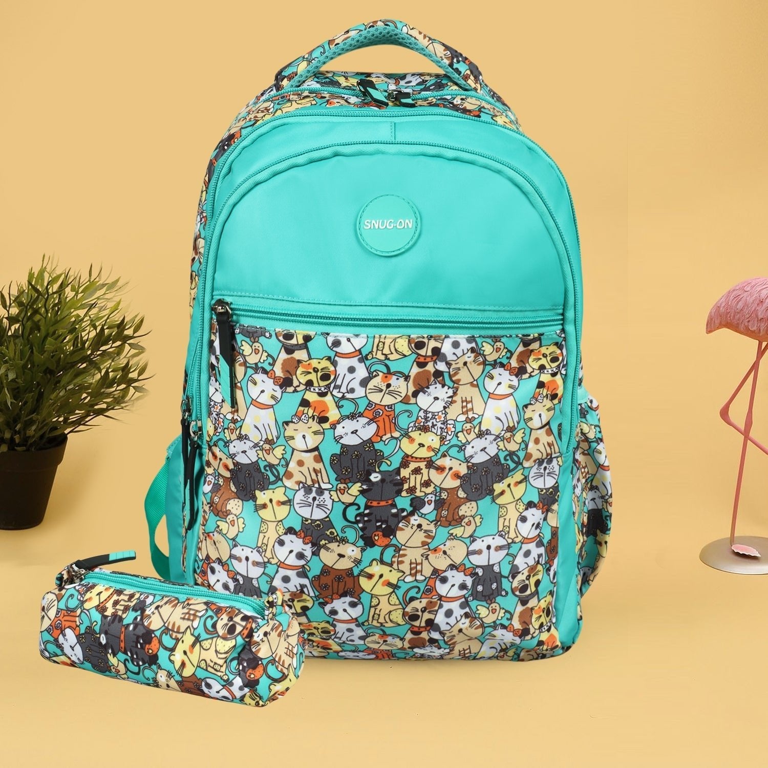Novex Snug - On Kitten Printed Girl Kids School Bag with Stationary Pouch for 3rd to 5th Class - 17 Inch | Backpack for 9 - 11 Years Kids - SNBP0433 - KITTEN