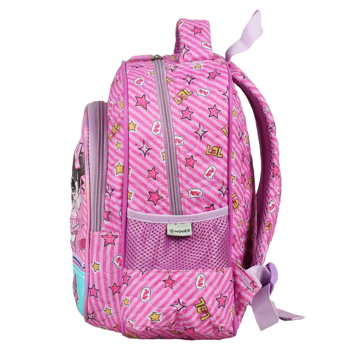 Novex Snug - On Meow Printed Girl Kids School Bag for Preschool, Kindergarten - 12 Inch | Backpack for 3 - 5 Years Kids - SNBP0424 - MEOW