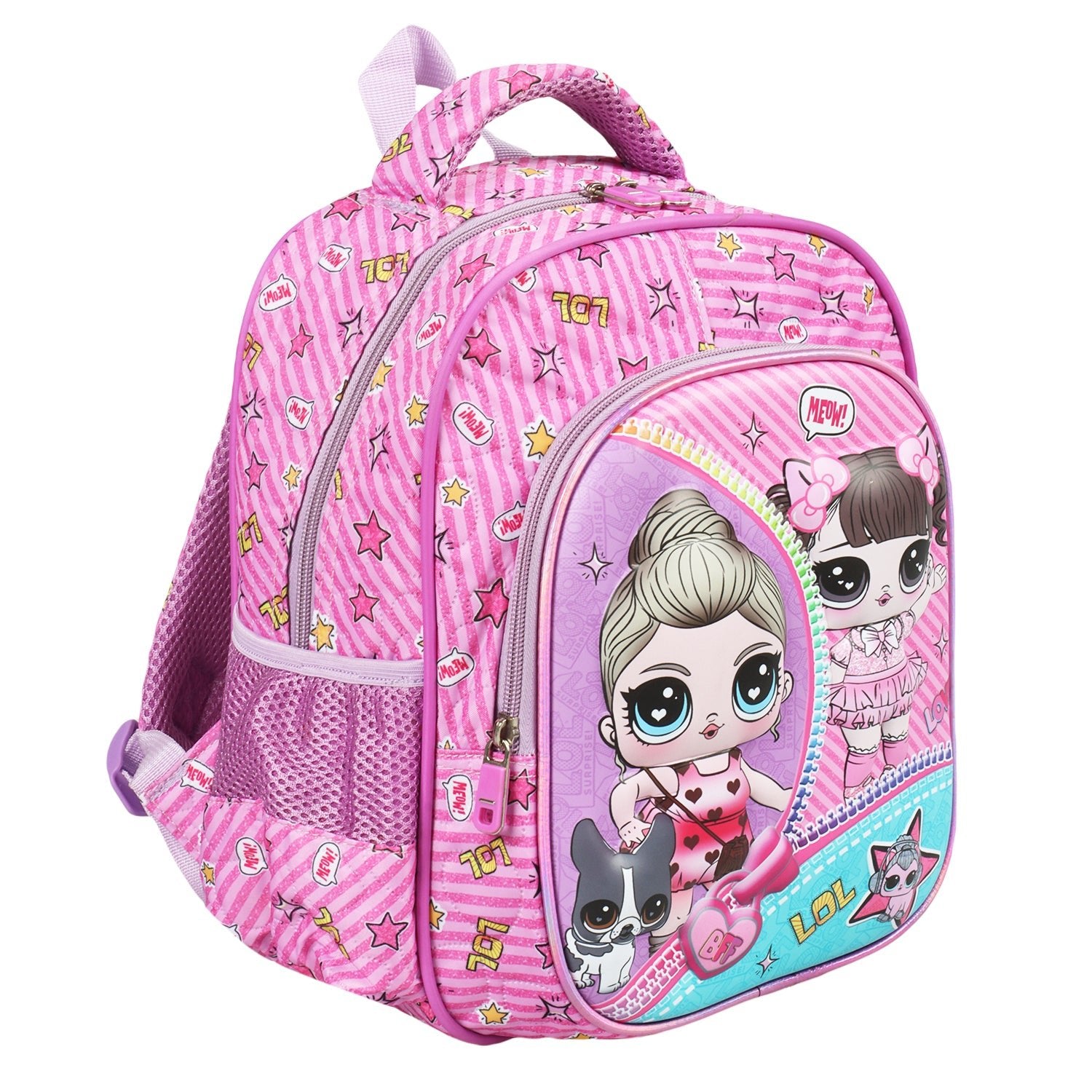 Novex Snug - On Meow Printed Girl Kids School Bag for Preschool, Kindergarten - 12 Inch | Backpack for 3 - 5 Years Kids - SNBP0424 - MEOW