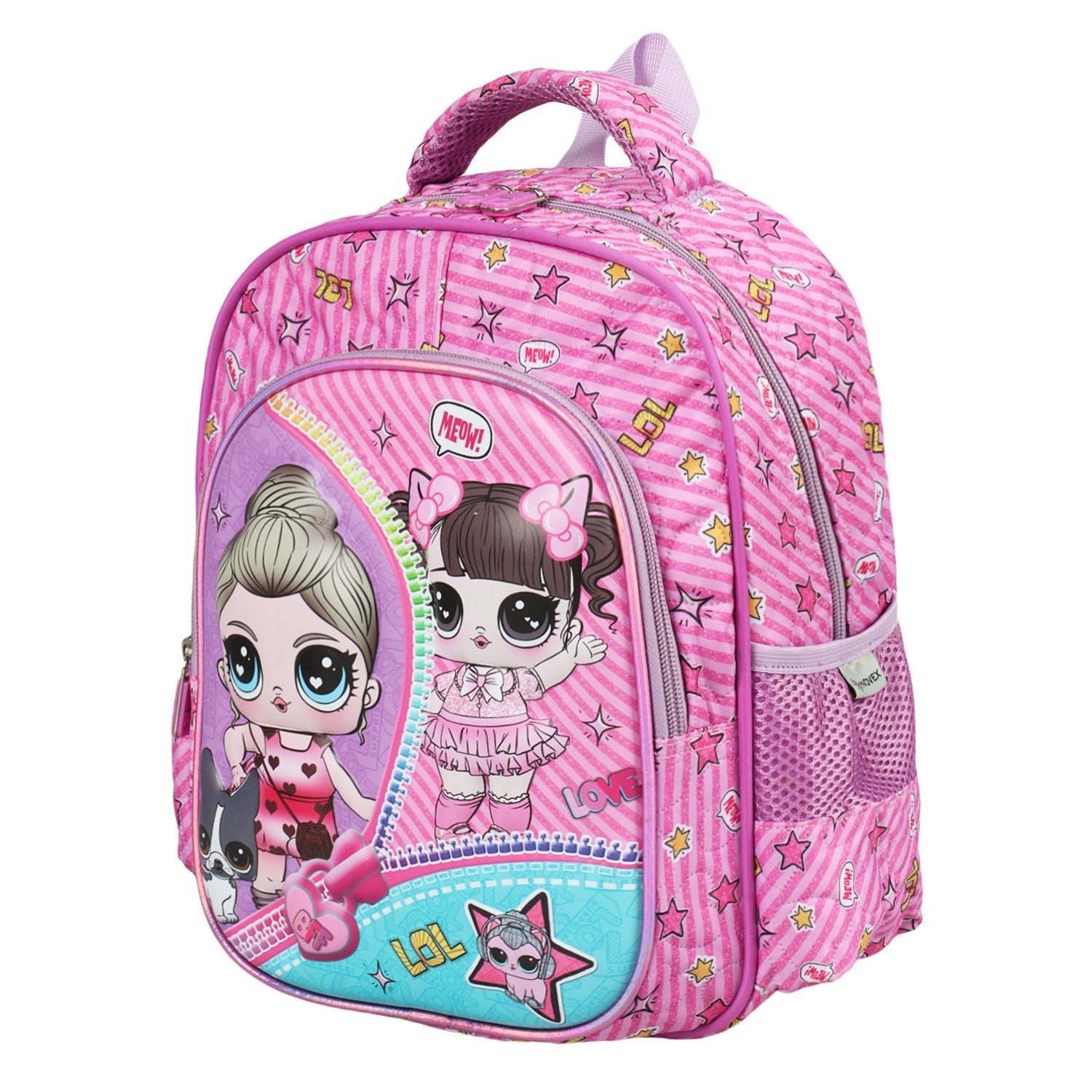 Novex Snug - On Meow Printed Girl Kids School Bag for Preschool, Kindergarten - 12 Inch | Backpack for 3 - 5 Years Kids - SNBP0424 - MEOW