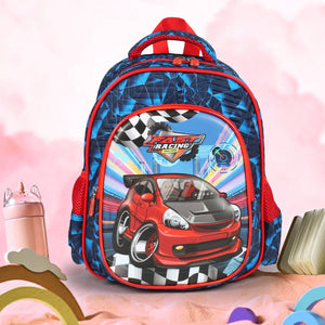 Novex Snug - On Racing Cars Printed Boy Kids School Bag for Preschool, Kindergarten - 12 Inch | Backpack for 3 - 5 Years Kids - SNBP0425 - RACING CARS