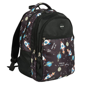 Novex Snug-On Rocket Printed Unisex Kids School Bag with Stationary Pouch - 19 Inch | Backpack for 12-16 Years Kids