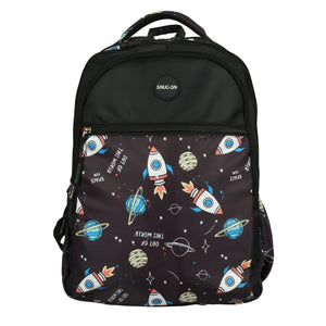 Novex Snug-On Rocket Printed Unisex Kids School Bag with Stationary Pouch - 19 Inch | Backpack for 12-16 Years Kids