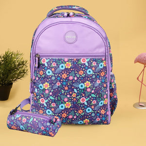 Novex Snug - On Sweet Pea Printed Girl Kids School Bag with Stationary Pouch for 3rd to 5th Class - 17 Inch | Backpack for 9 - 11 Years Kids - SNBP0412 - SWEET PEA
