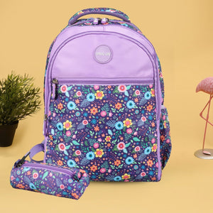 Novex Snug - On Sweet Pea Printed Girl Kids School Bag with Stationary Pouch for 3rd to 5th Class - 17 Inch | Backpack for 9 - 11 Years Kids - SNBP0412 - SWEET PEA
