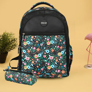 Novex Snug-On Sweet Pea Printed Girl Kids School Bag with Stationary Pouch - 17 Inch | Backpack for 9-11 Years Kids
