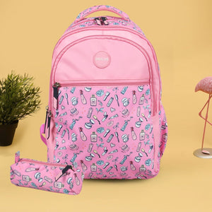 Novex Snug-On Vibes Printed Girl Kids School Bag with Stationary Pouch - 17 Inch | Backpack for 9-11 Years Kids